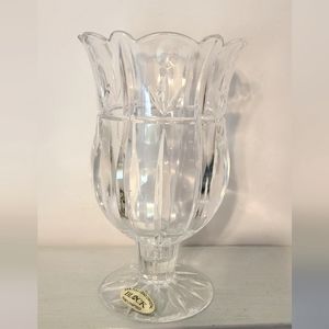 7" Block 24% Full Lead Crystal Hurricane Candle Holder Tulip Garden